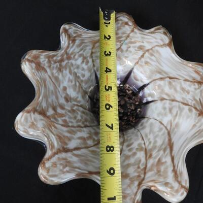Blown Glass Decorative Flower Bowl, purple, copper, cream