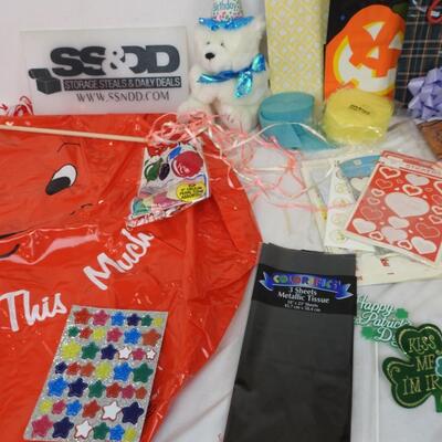 Lot of Party Supply: Balloons, Stickers, Greeting Cards, Windsocks, Crepe Paper
