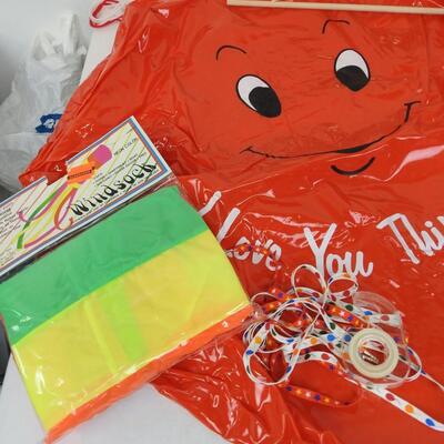 Lot of Party Supply: Balloons, Stickers, Greeting Cards, Windsocks, Crepe Paper