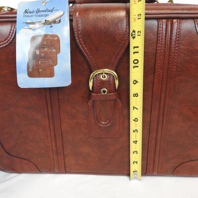 2pc Nesting Unused Vintage Red Vinyl Suitcase Luggage with Gold/Brass Color Trim