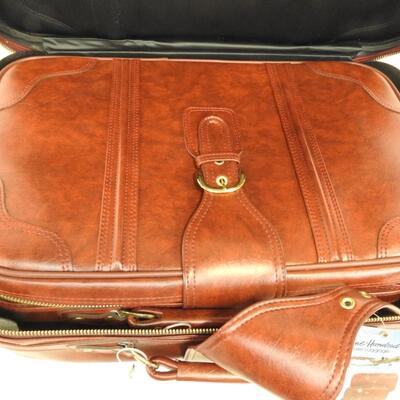 2pc Nesting Unused Vintage Red Vinyl Suitcase Luggage with Gold/Brass Color Trim