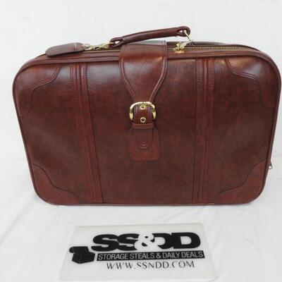 2pc Nesting Unused Vintage Red Vinyl Suitcase Luggage with Gold/Brass Color Trim