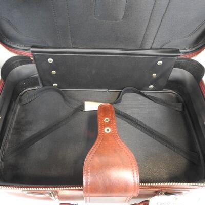 2pc Nesting Unused Vintage Red Vinyl Suitcase Luggage with Gold/Brass Color Trim