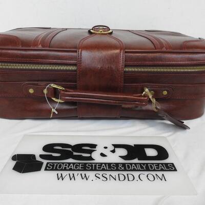 2pc Nesting Unused Vintage Red Vinyl Suitcase Luggage with Gold/Brass Color Trim
