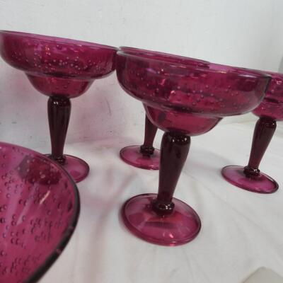 28 pc Party: Green Plastic Cups & Purple Plastic Margarita Cups w/ Matching Bowl