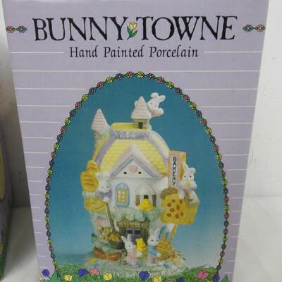 4 Bunny Town Porcelain Houses, Spring Country Church, Toy Shop, Bakery