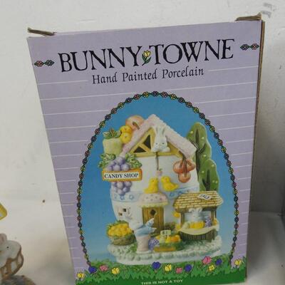 4 Bunny Town Porcelain Houses, Spring Country Church, Toy Shop, Bakery