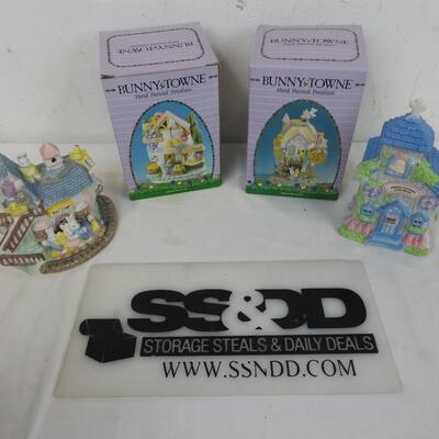 4 Bunny Town Porcelain Houses, Spring Country Church, Toy Shop, Bakery