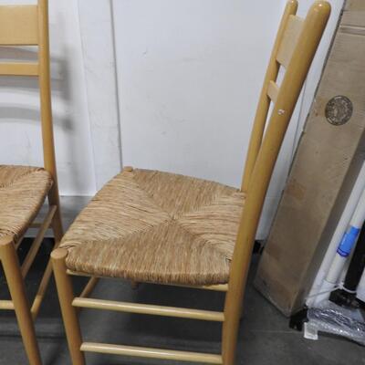 3 Wooden Kitchen Chairs, Woven Wicker Seats