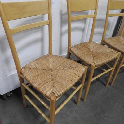 3 Wooden Kitchen Chairs, Woven Wicker Seats