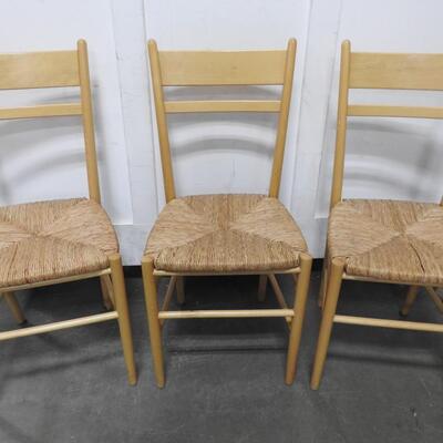 3 Wooden Kitchen Chairs, Woven Wicker Seats