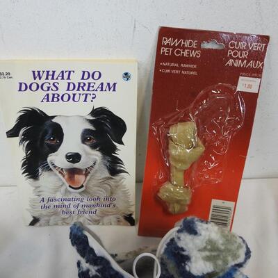 11 pc Dog Lot: Book, Bone, 4 Sweaters, 5 Toys