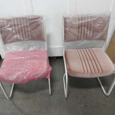 2 Pink Chairs, White Metal Frames, Foam Cushion, One Requires Some Assembly