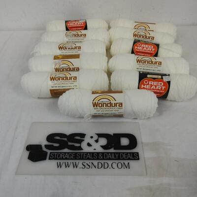 11 Skeins of White Yarn by Red Heart & Wondura