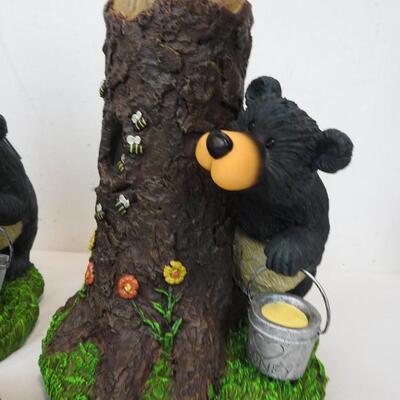 6 pc Decor lot, Three Bear Statues, Windchimes, Tiki Candle Cover