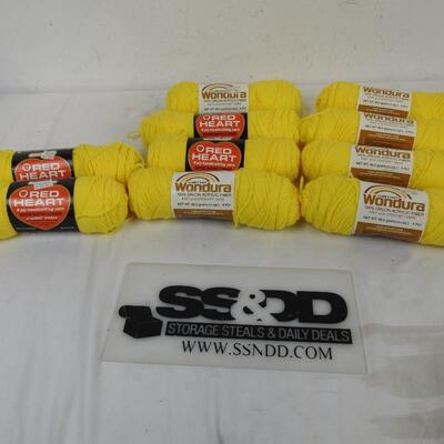 10 Skeins Yellow Yarn: 4 Red Heart & 6 Wondura