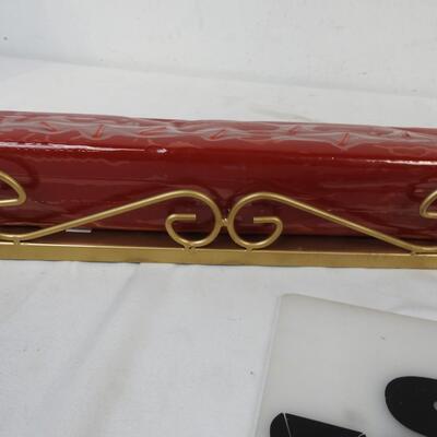 Two Long Red Candles With Bronze/Gold Stands