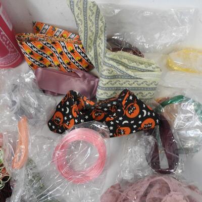 Craft Lot: Ribbon, Lace, Clear Bin