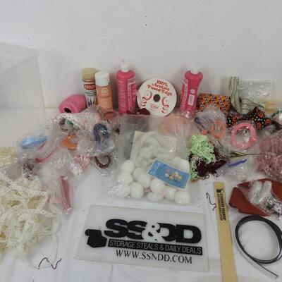 Craft Lot: Ribbon, Lace, Clear Bin