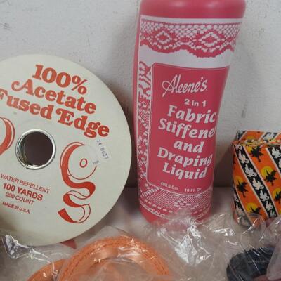 Craft Lot: Ribbon, Lace, Clear Bin