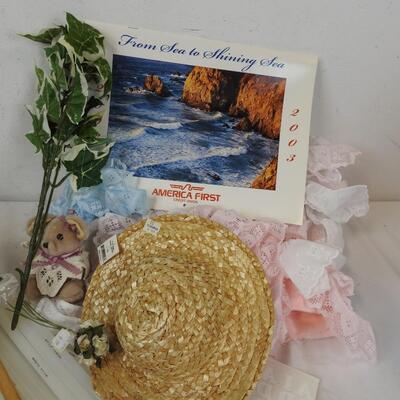 Craft Lot: Faux Florals, Hot Glue Sticks, Ribbons and Fabric, etc