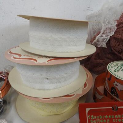 Assorted Craft Lot: Curly Hair, Ribbon, lace, Reversible Ribbon