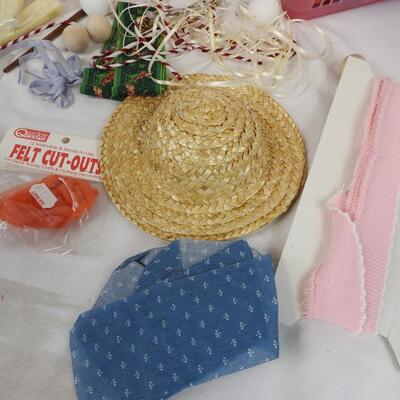 Assorted Craft Lot: Curly Hair, Ribbon, lace, Reversible Ribbon