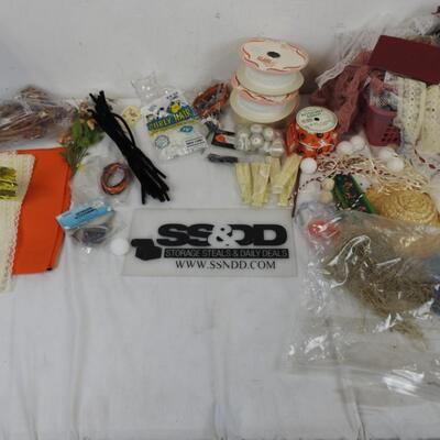Assorted Craft Lot: Curly Hair, Ribbon, lace, Reversible Ribbon
