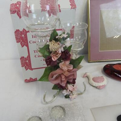 9 pc Decor: Tiered 2 Light Candle Holder, Painted Wood Candle Holders