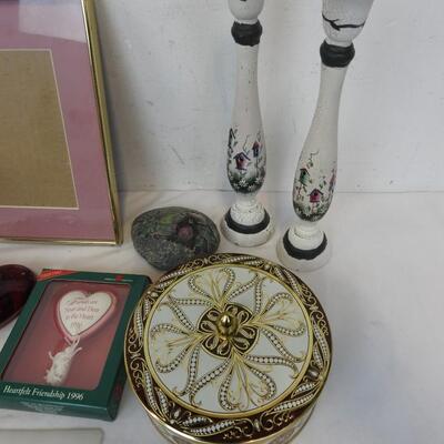 9 pc Decor: Tiered 2 Light Candle Holder, Painted Wood Candle Holders