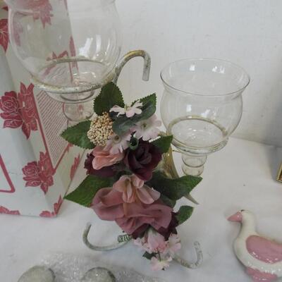 9 pc Decor: Tiered 2 Light Candle Holder, Painted Wood Candle Holders