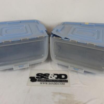 2 Plastic Storage Bins, The Accessibles, Tucker, 1 Lid Cracked