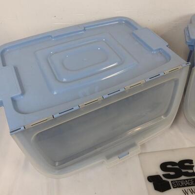 2 Plastic Storage Bins, The Accessibles, Tucker, 1 Lid Cracked