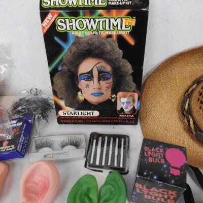 Halloween Costume Lot: Large Hat and Bow Tie, Jason Mask and Machete, Make-up