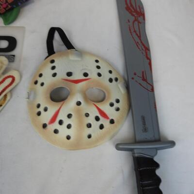 Halloween Costume Lot: Large Hat and Bow Tie, Jason Mask and Machete, Make-up
