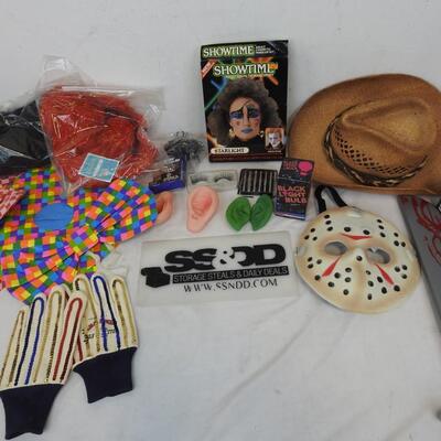 Halloween Costume Lot: Large Hat and Bow Tie, Jason Mask and Machete, Make-up