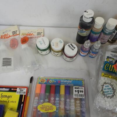 Craft Lot: Paints, Wood, Doll Pins, Faux Flowers, Head Beads