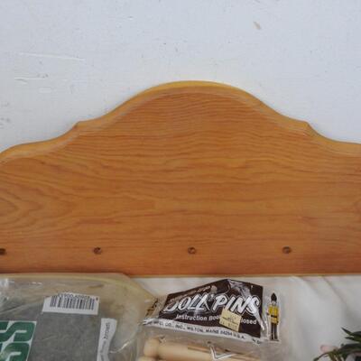 Craft Lot: Paints, Wood, Doll Pins, Faux Flowers, Head Beads