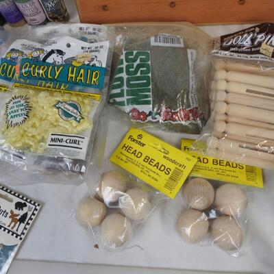 Craft Lot: Paints, Wood, Doll Pins, Faux Flowers, Head Beads