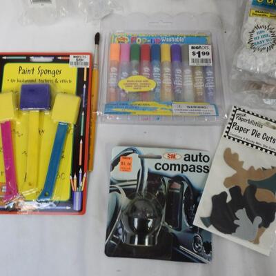 Craft Lot: Paints, Wood, Doll Pins, Faux Flowers, Head Beads