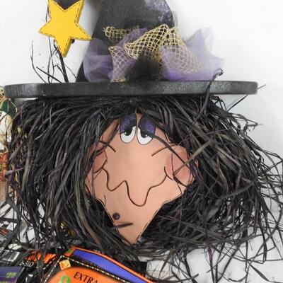 Halloween Lot: Witch Wall Decor, Orange Ceramic Jars, Bear Figurines