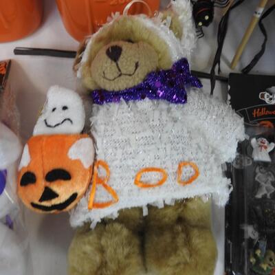 Halloween Lot: Witch Wall Decor, Orange Ceramic Jars, Bear Figurines