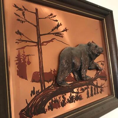 Bear In Forest Copper 3D sculpture Framed