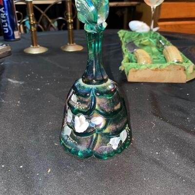 Fenton iridescent hand painted bell