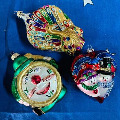 AA  GROUP OF 3 LARGE FIGURAL UNIQUE GLITTER GLASS CHRISTMAS ORNAMENTS