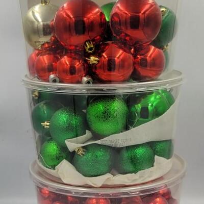2 1/2 tubs of Red & Green Ornaments