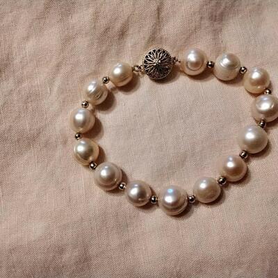 BIG BEAUTIFUL BAROQUE 10MM SOUTH SEA PINK PEARL BRACELET 14K CLASP AND 14K BEADS 7.5