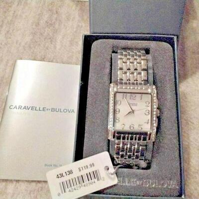 Caravelle by Bulova 43L138 Women's Square Mother of Pearl Crystal Analog Watch