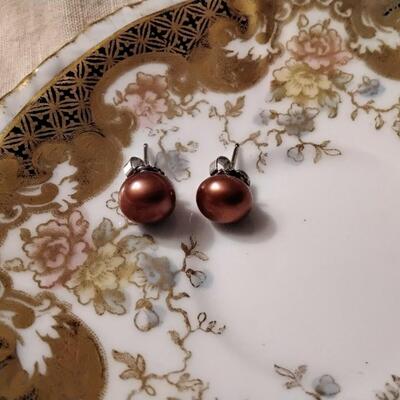 GORGEOUS 9MM COPPER PEARL EARRINGS STERLING SILVER STUDS