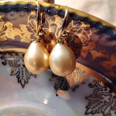 10mm Highly Desirable Deep Sea Gold Pearl earrings with 18k hooks